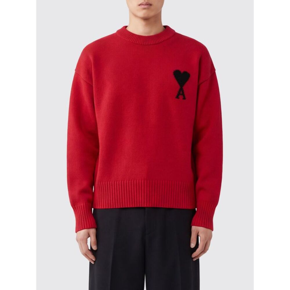 Ami Paris Men Ami Paris Crew-Neck Wool Jumper With Contrast Logo